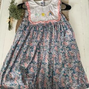 Boutique Floral Dress with Rainbow Embroidery Sz 7/8